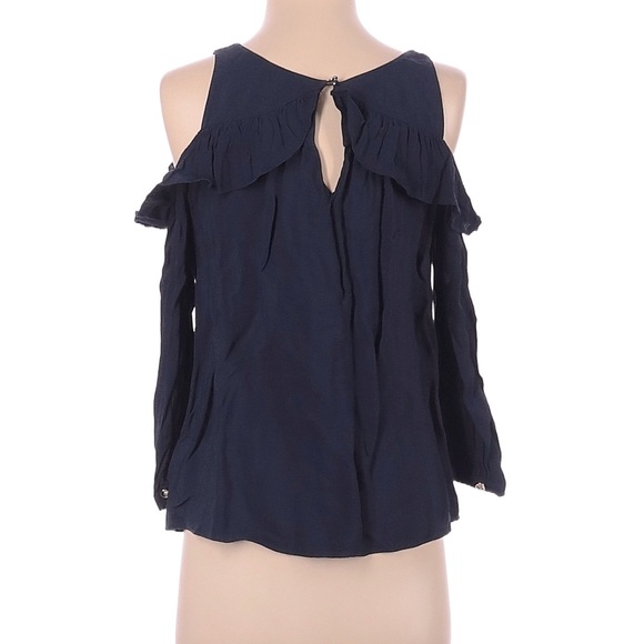 Maeve Cold Shoulder Ruffle Blue Top Women’s Size 4 - Picture 2 of 15